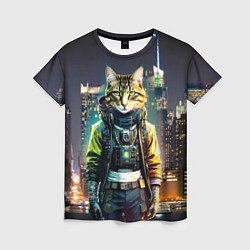 Женская футболка Cool cat in New York city at night