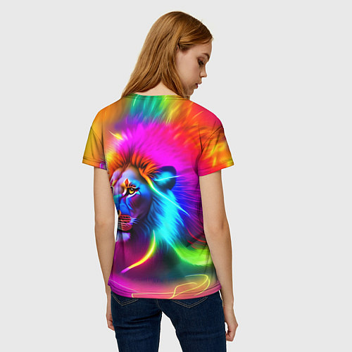 Женская футболка Неоновый лев в цветовой абстракции / 3D-принт – фото 4