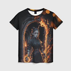 Женская футболка Готическая девушка с двумя косами огненная магия