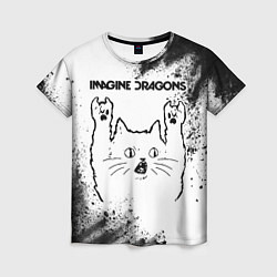 Женская футболка Imagine Dragons рок кот на светлом фоне