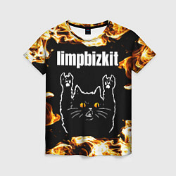 Футболка женская Limp Bizkit рок кот и огонь, цвет: 3D-принт
