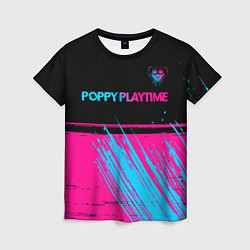 Женская футболка Poppy Playtime - neon gradient: символ сверху