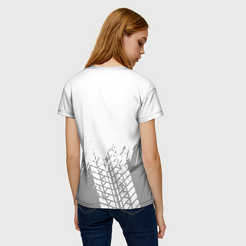 Женская футболка UAZ speed на светлом фоне со следами шин: символ с / 3D-принт – фото 4