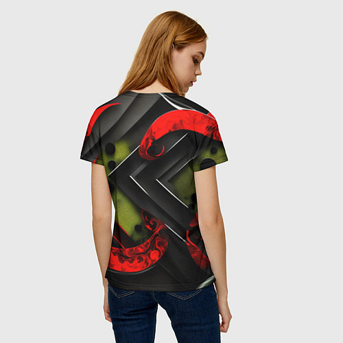 Женская футболка CS GO abstract green red / 3D-принт – фото 4