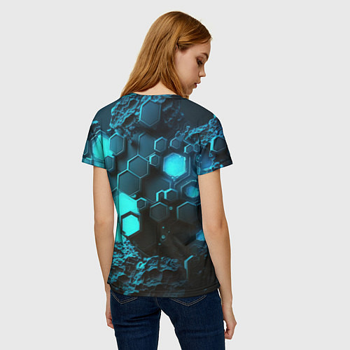 Женская футболка Cyberpunk 2077 phantom liberty blue abstract / 3D-принт – фото 4