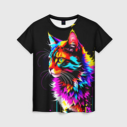 Женская футболка Неоновый пушистик - кот