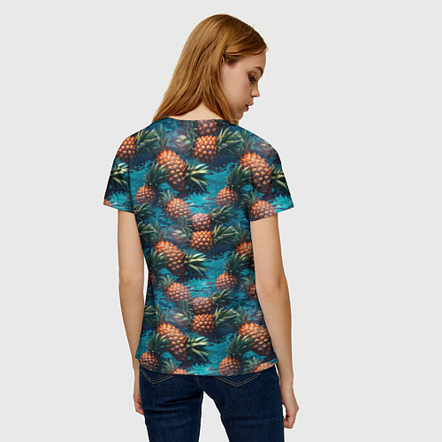 Женская футболка Ананасы в воде / 3D-принт – фото 4