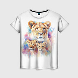 Женская футболка Львица мама с двумя львятами