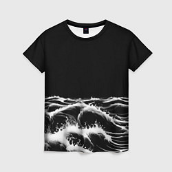 Женская футболка Черные бущующие волны