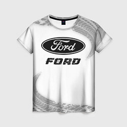 Женская футболка Ford speed на светлом фоне со следами шин