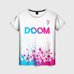 Женская футболка Doom neon gradient style: символ сверху