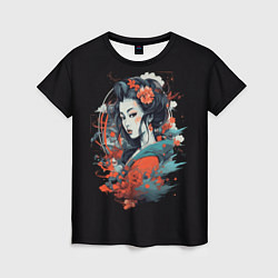 Женская футболка Обворожительная гейша в цветах