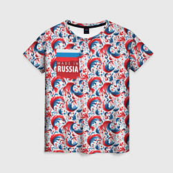 Футболка женская Флаг России и русские узоры, цвет: 3D-принт