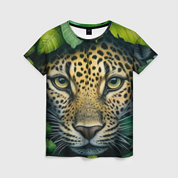 Женская футболка Леопард в листьях