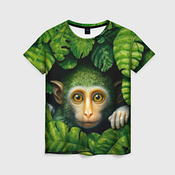 Женская футболка Маленькая обезьянка в листьях