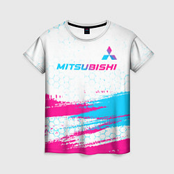 Футболка женская Mitsubishi neon gradient style: символ сверху, цвет: 3D-принт