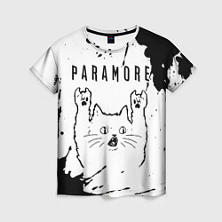 Женская футболка Paramore рок кот на светлом фоне
