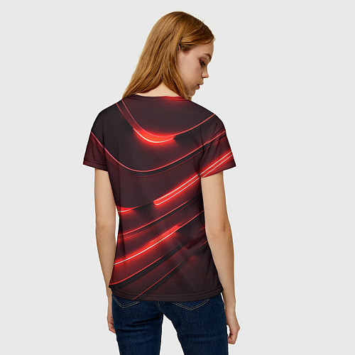 Женская футболка Красный неон абстракция / 3D-принт – фото 4