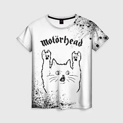 Женская футболка Motorhead рок кот на светлом фоне