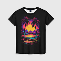 Женская футболка Неоновая машина и пальмы