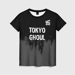 Женская футболка Tokyo Ghoul glitch на темном фоне: символ сверху