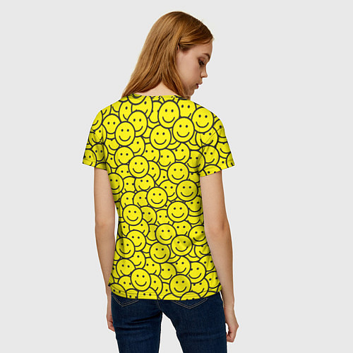 Женская футболка Счастливые смайлики / 3D-принт – фото 4