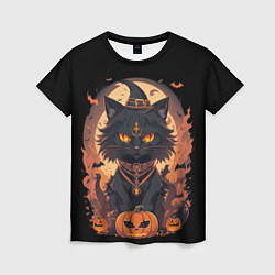 Женская футболка Черный кот в хеллоуине