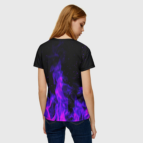 Женская футболка Неоновый огонь на черном фоне / 3D-принт – фото 4