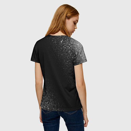 Женская футболка Skillet glitch на темном фоне: символ сверху / 3D-принт – фото 4