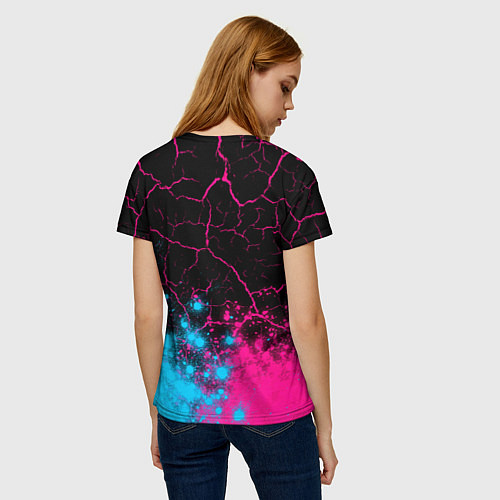 Женская футболка Papa Roach - neon gradient: символ сверху / 3D-принт – фото 4
