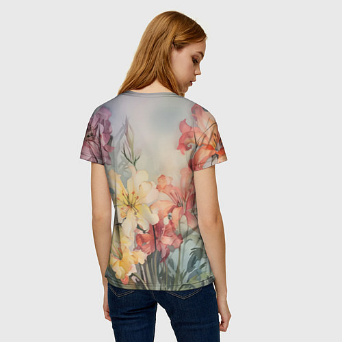 Женская футболка Акварельные лилии / 3D-принт – фото 4