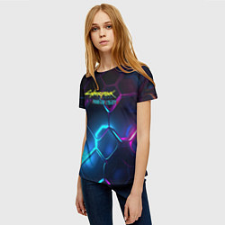 Футболка женская Neon cyberpunk logo, цвет: 3D-принт — фото 2