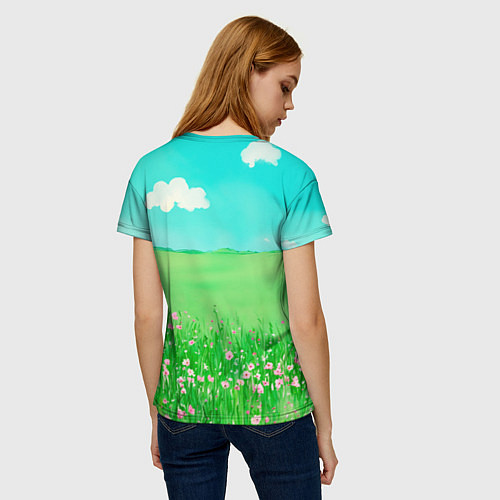 Женская футболка Заяц на лугу рисунок / 3D-принт – фото 4