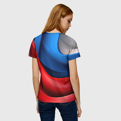 Женская футболка Абстракция белый синий красный / 3D-принт – фото 4