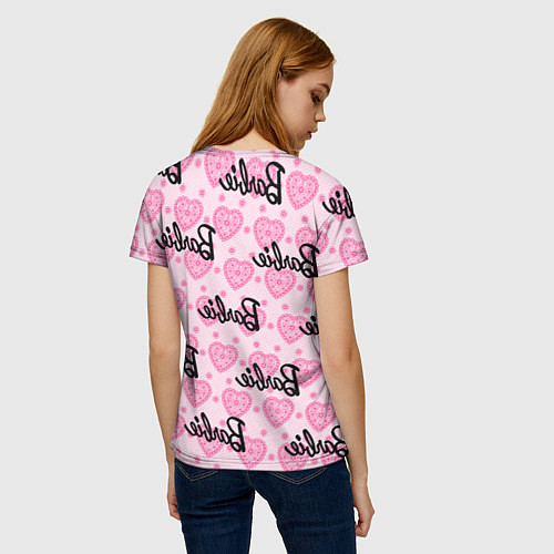 Женская футболка Логотип Барби и розовое кружево / 3D-принт – фото 4