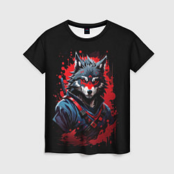 Женская футболка Волк-самурай
