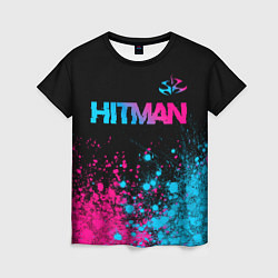 Женская футболка Hitman - neon gradient: символ сверху