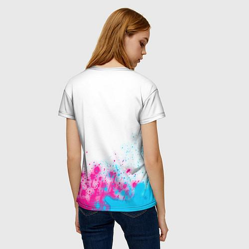 Женская футболка BYD neon gradient style: символ сверху / 3D-принт – фото 4
