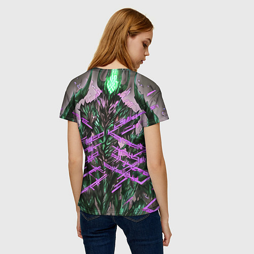 Женская футболка Фиолетовый элементаль киберпанк / 3D-принт – фото 4