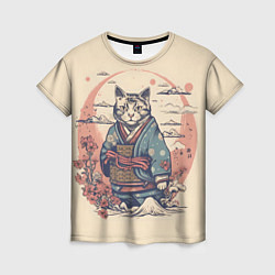 Женская футболка Кот-самурай
