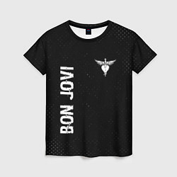 Футболка женская Bon Jovi glitch на темном фоне: надпись, символ, цвет: 3D-принт