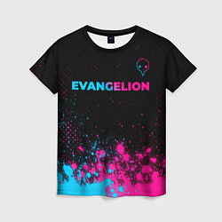 Женская футболка Evangelion - neon gradient: символ сверху