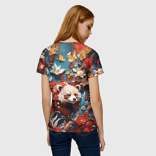 Женская футболка Красная панда в цветах / 3D-принт – фото 4