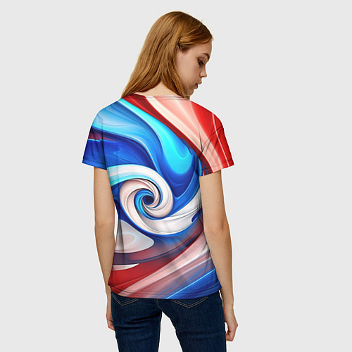 Женская футболка Волны в цвете флага РФ / 3D-принт – фото 4