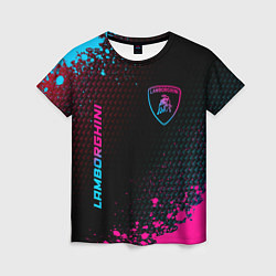 Женская футболка Lamborghini - neon gradient: надпись, символ