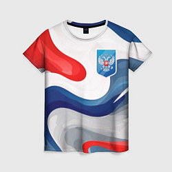 Женская футболка Герб России триколор