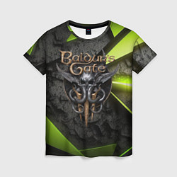 Женская футболка Baldurs Gate 3 logo green abstract