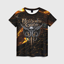 Женская футболка Baldurs Gate 3 logo gold and black