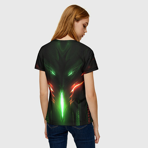 Женская футболка Baldurs Gate 3 logo green red light / 3D-принт – фото 4
