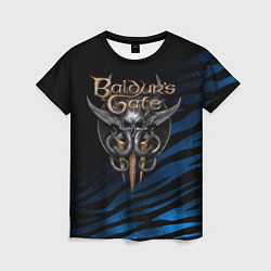 Женская футболка Baldurs Gate 3 logo blue geometry